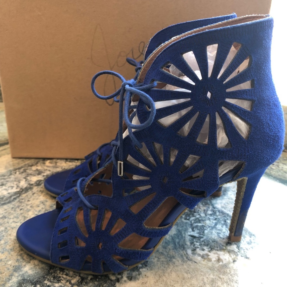 Joie Strappy Sandal Cutout Heel Blue Suede